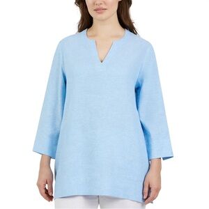 Lands' End Women's Notch Neck Linen Blend Tunic Top, Light Blue, sz S, Pockets
